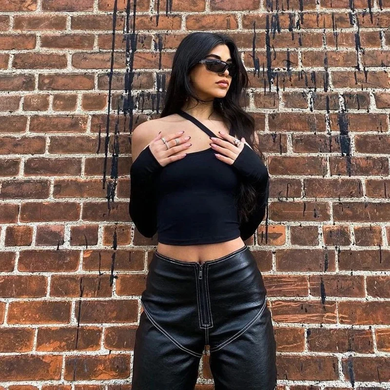 LACOZY Donna Crop Top Basic – Manica Corta, Girocollo, Slim Fit, Tinta Unita, Streetwear Y2K, Nero