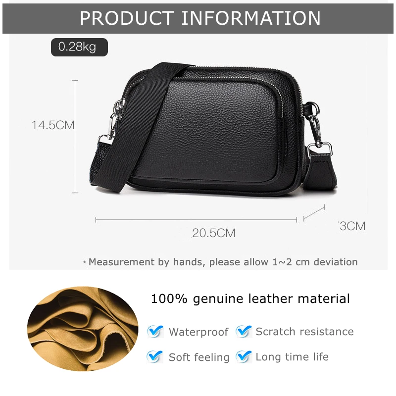 100% Genuine Leather Shoulder Bag For Women Rectangle Bags Crossbody Luxury Designer Handbag Female Solid Color Messenger