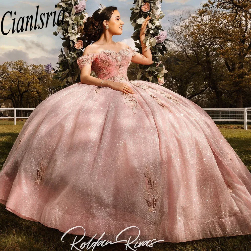 

Pink Quinceanera Dress 2023 With 3D Florals Off Shoulder Puffy Tulle Sweet Vestidos de XV años 15 Years Birthday Prom