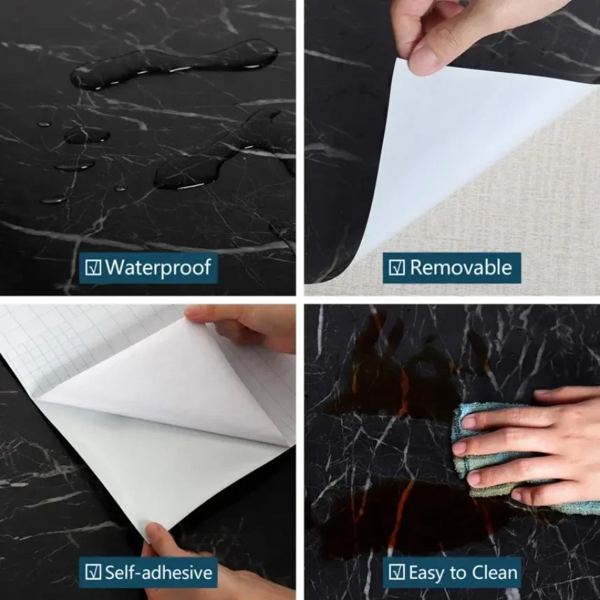 Oil Proof Marble Vinyl Self Adhesive Waterproof Wallpaper Decorative Film Contact Paper Mould Proof Wall Sticker for Kitchen 3