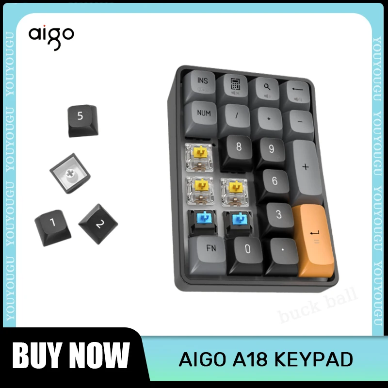 Aigo A18 Numero Tastiera Mini Pad Portatile 22 Tasti 2 Modalità 2.4G Wireless Yellow Switch Tastiere Personalizzate Per Tastiera Numerica Portatile