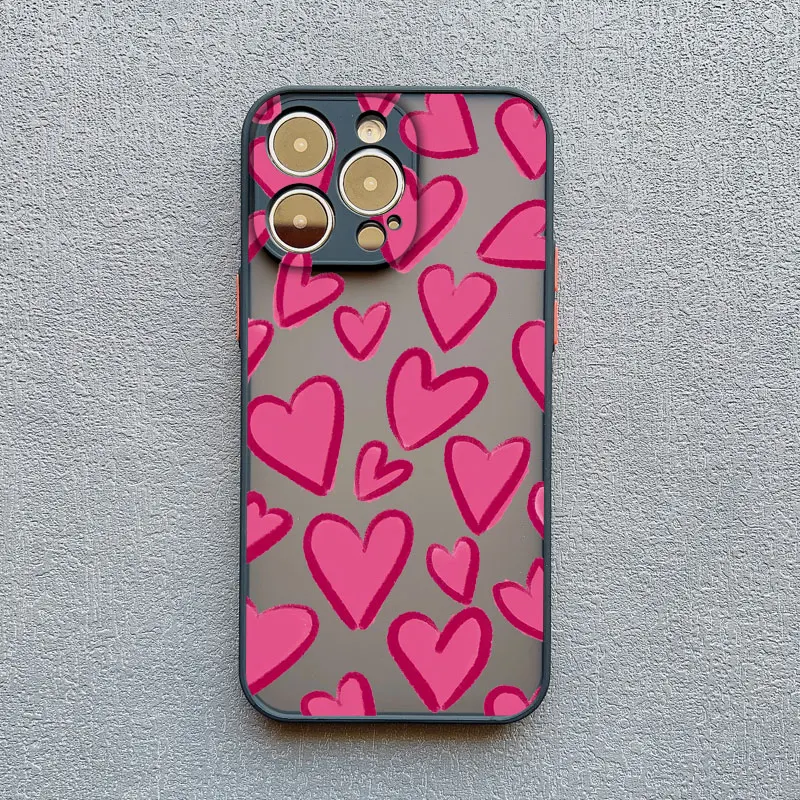 Chic Full Screen Red Love Heart Pink Shockproof Phone Case