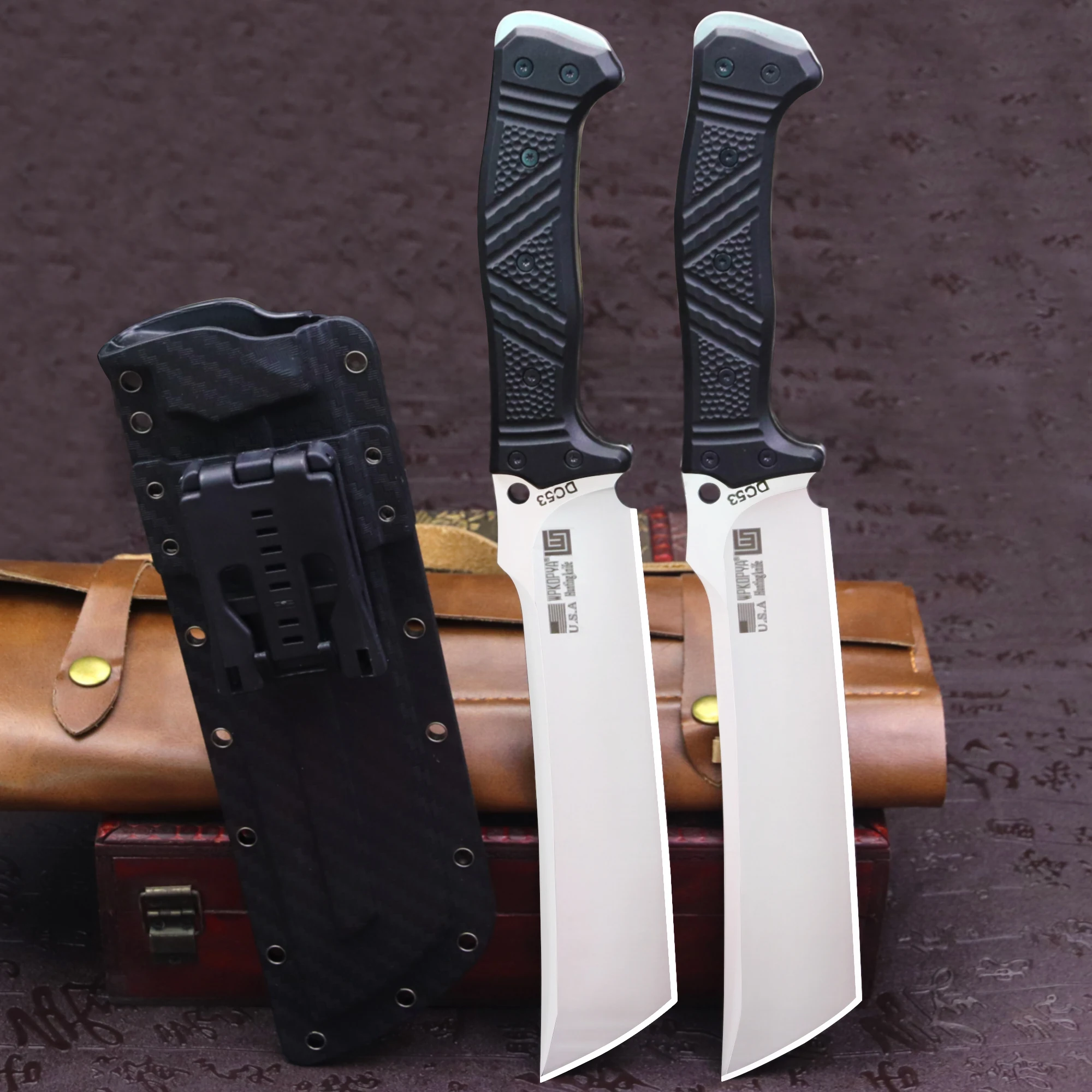 Description Picture 4 of itemWPKOPYA U.S.A(Sanding) DC53 steel 14"multi-purpose outdoor firewood knife + sheath, farm chopping tool knife