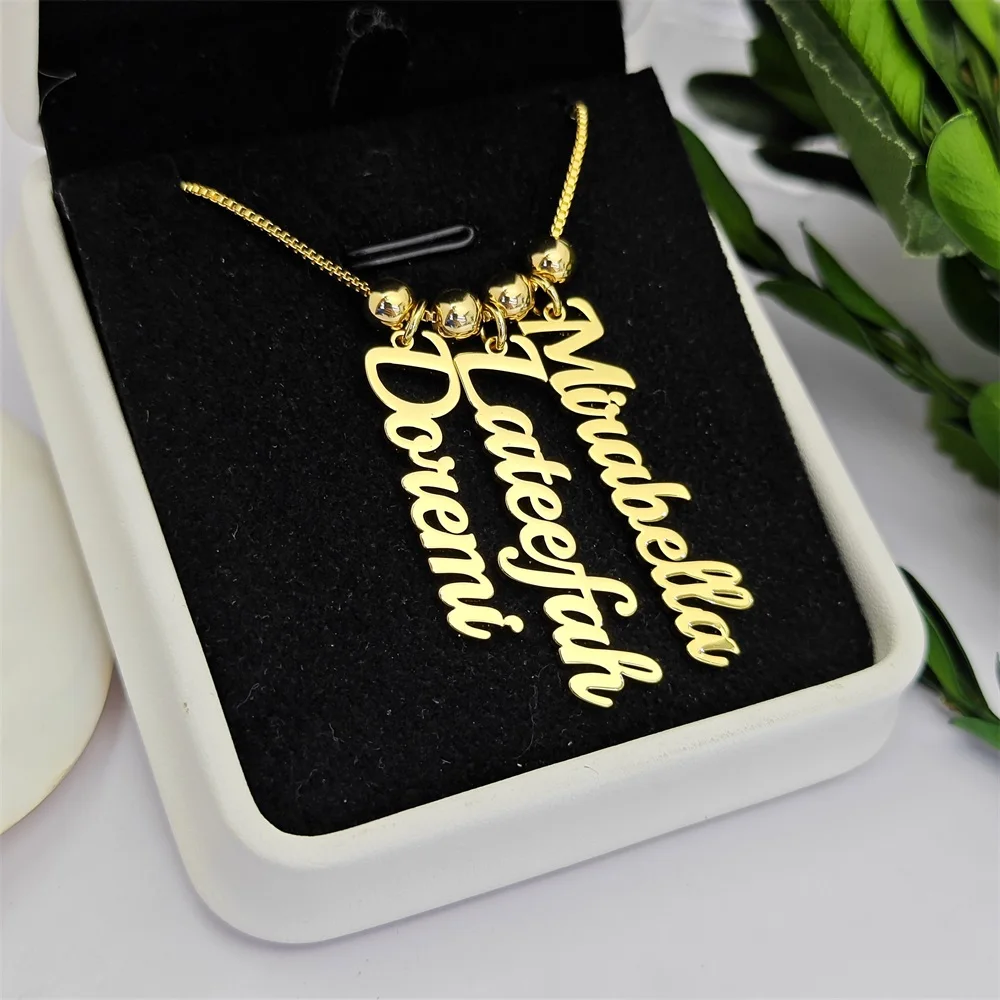 2023 Custom Name Beaded Necklace Personalize Gold Plated Stainless Steel Family Name Necklace For Women Jewelry Gifts wednesday adams toy 2023 hands plush toys adams family wednesday soft stuffed toys kids holiday gifts popular toy birthday gifts