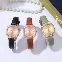 Fake Leather Strap Watch Elegant Women's Square Dial Wristwatch with Faux Leather Strap Quartz Movement Fashion for Ladies