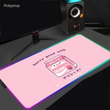 

Pink Trawberry Milk RGB Gaming Mouse Pad LED Laptop Keyboard Mat Rubber Anti-slip With Backlight Kawaii Mousepad 90x40 CS GO