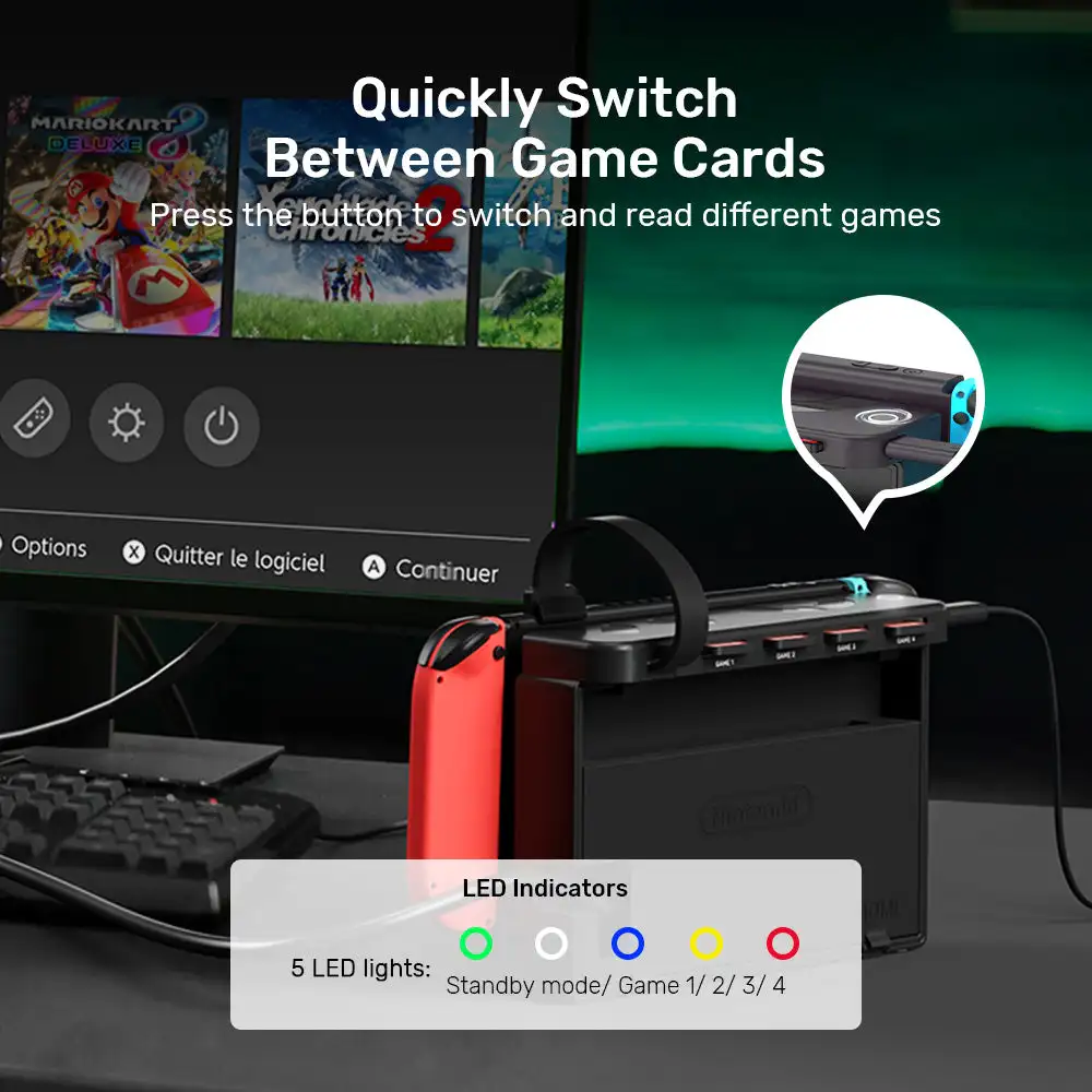 Switch Game Card Reader 4-in-1 for Nintendo Switch/Switch OLED Supports Quickly One-key Switching Games