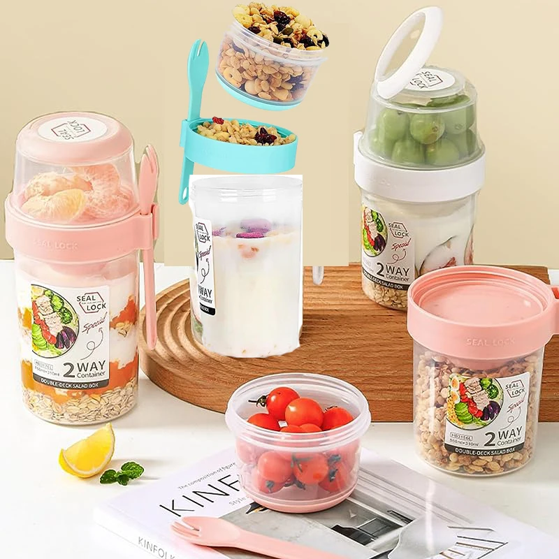 Coninx Porta Yogur - Taza para Llevar - Vaso Cereales - Bol para Cereales  sin BPA con Tapa - Vaso