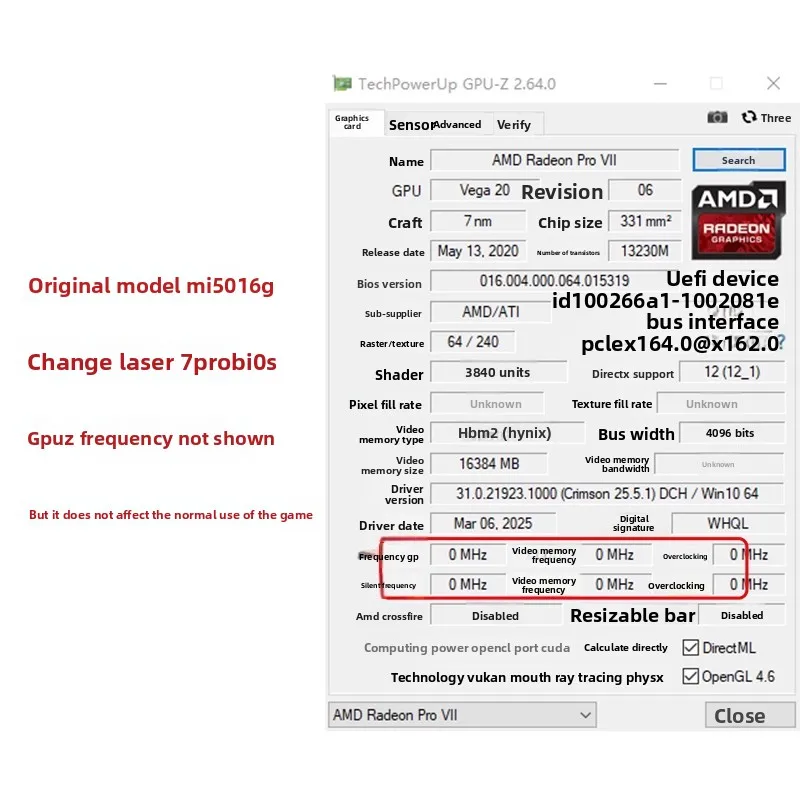 AMD 그래픽 카드 MI50 16G를 라디우스 7 그래픽 카드 BIOS에 사용하여 치킨 델타 포에버 컴퓨터 게임 그래픽 카드를 사용할 수 있습니다.