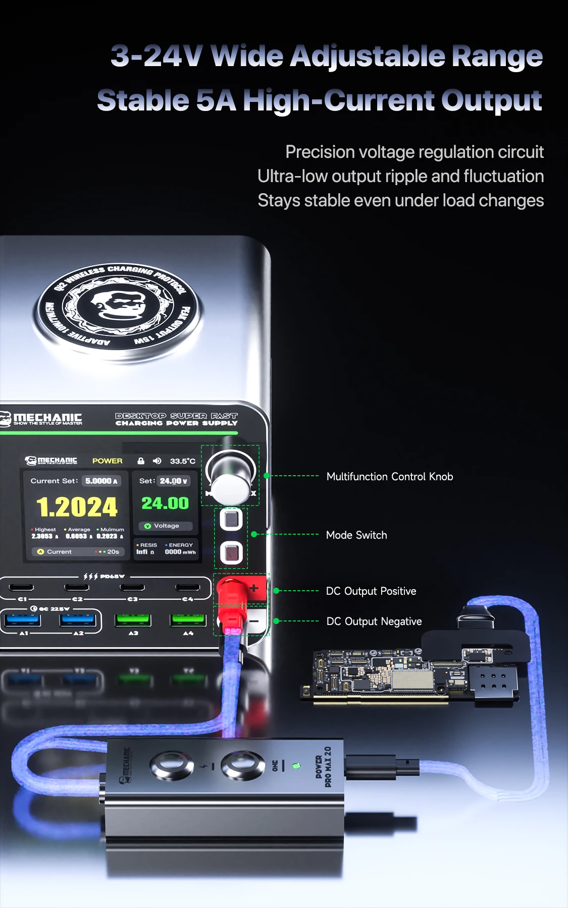 MECHANIC G-Power 200 질화갈륨 데스크탑 초고속 충전 스테이션 멀티 포트 실시간 전력 디스플레이 무선 충전