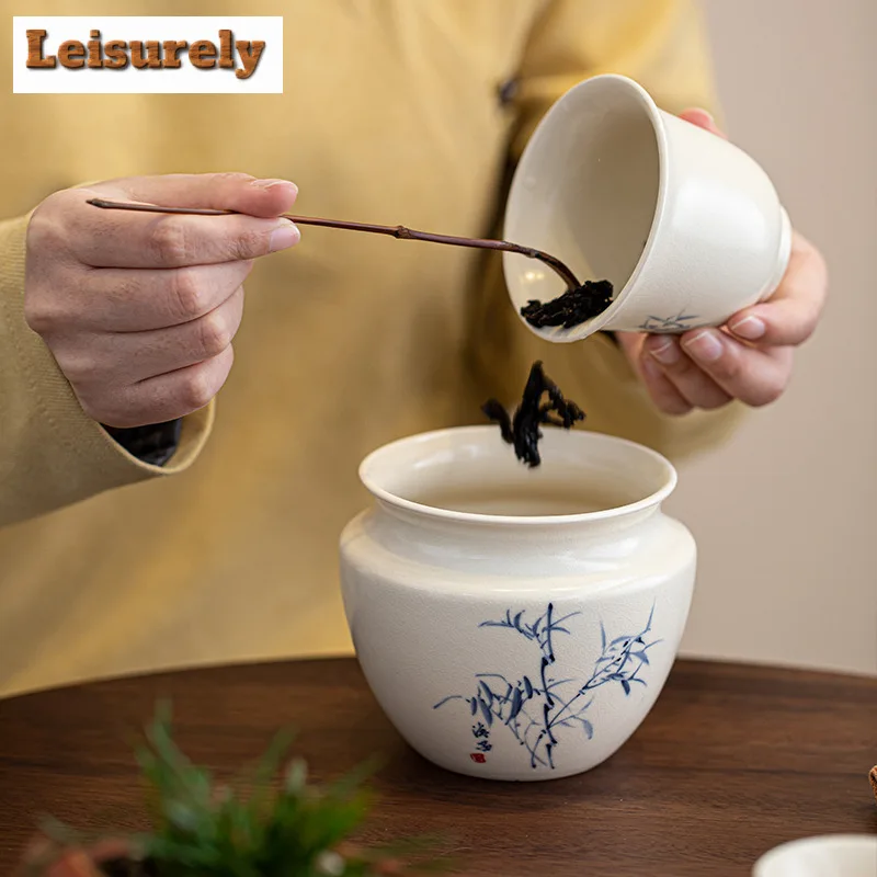 500ML Hand-painted Bamboo Jianshui Washing Cup Bowl Soda Glazed Tea Dust Cylinder Barrel Tea Residue Bucket Chaxi For Tea Craft