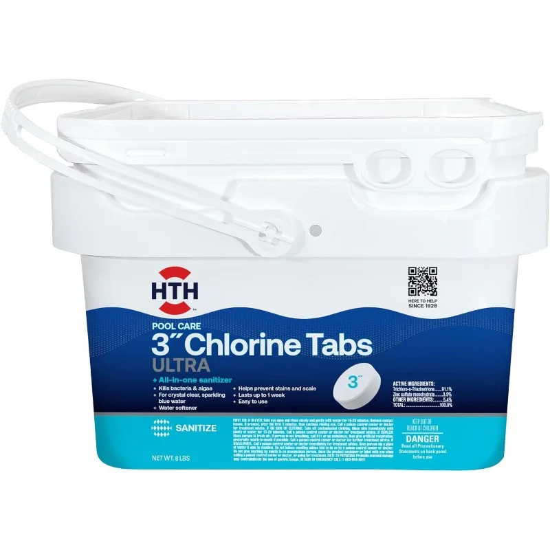 

HTH 42056W Swimming Pool Care 3" Chlorine Tabs Ultra, Individually Wrapped Tablets, 8lb