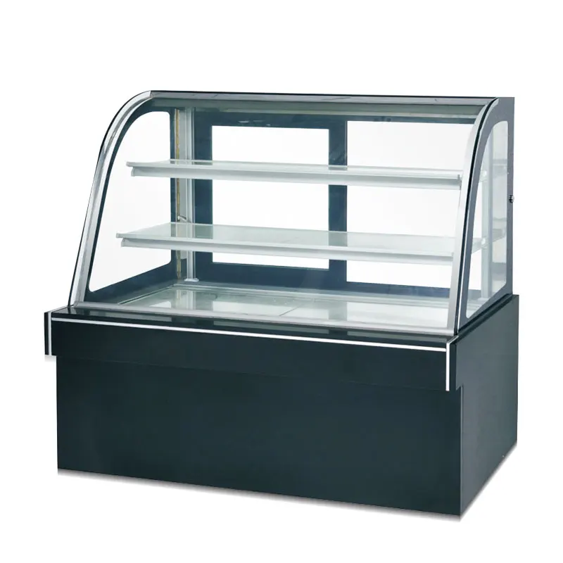 

Transparent Curved Glass Cake Showcase Fridge Bakery Pastry Cake Freestanding Display Refrigerator