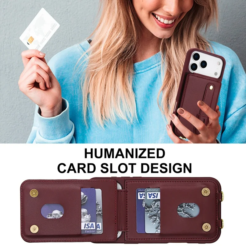 Elegant Crossbody Leather Phone Case with Card Holder and Lanyard Flip Stand Cover