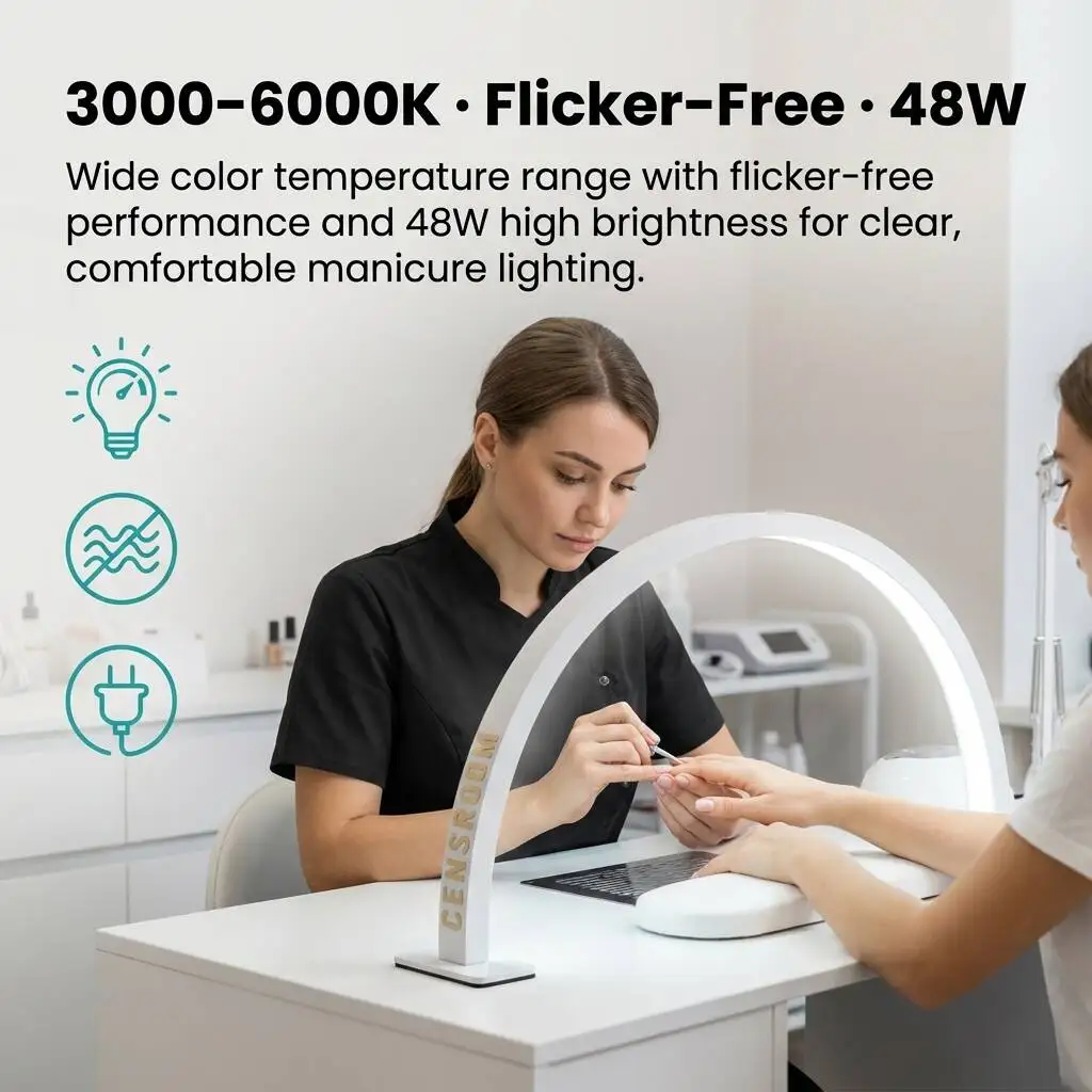 센스룸 30인치 크리스탈 아크 라이트 40W 3000K-6000K 반달형 LED 라이트 네일 테이블 램프 매니큐어 살롱 램프 다이아몬드 장식