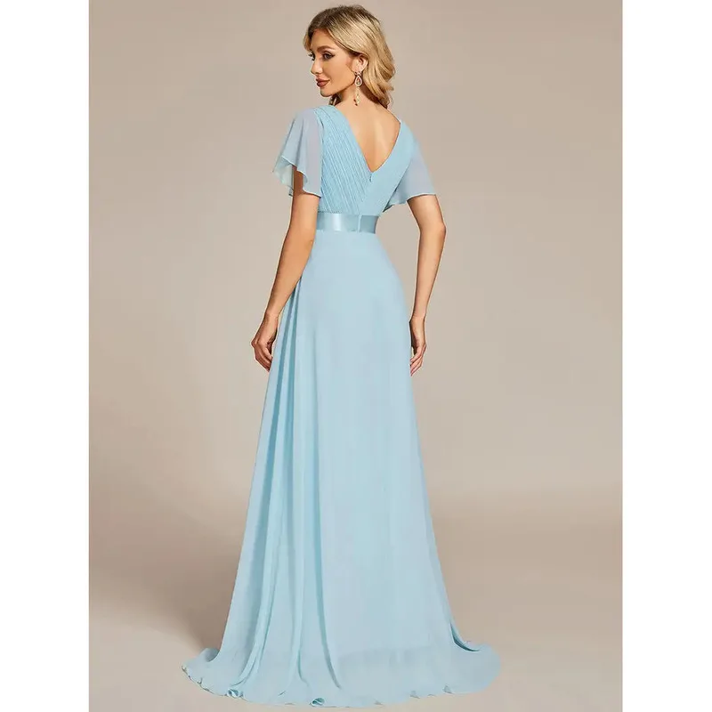 Elegant Evening Dresses Long A-LINE Short Sleeve V-neck Party 2024 Of Chiffon Bridesmaid Women Banquet Dress vestido de festa
