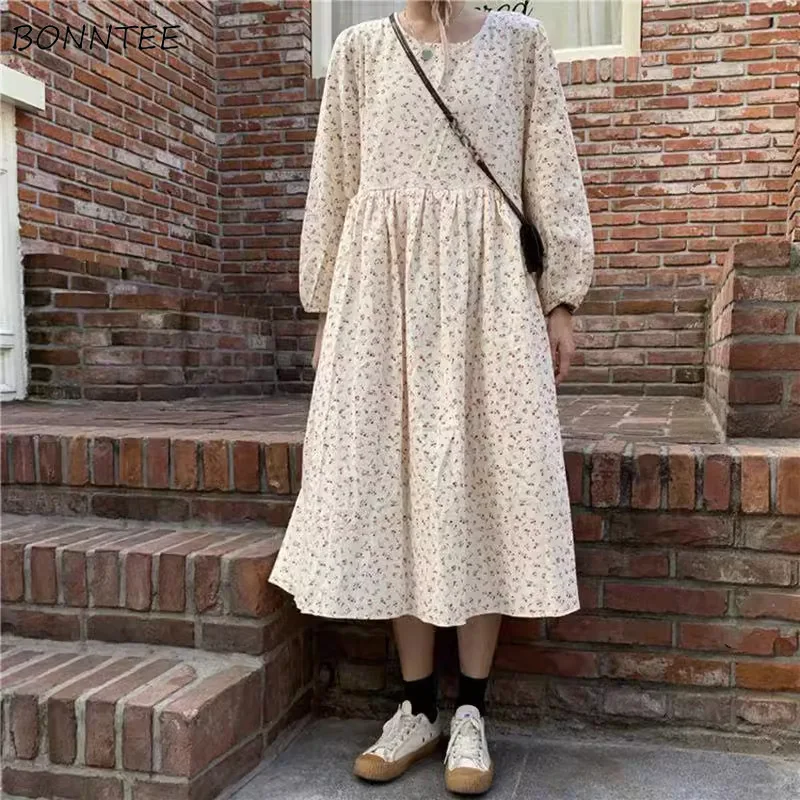 

Dresses Women Kroean Fashion Floral Casual Loose Fit Cozy Streetwear Sweet Vestidos Spring Preppy Style Young Clothing Aesthetic