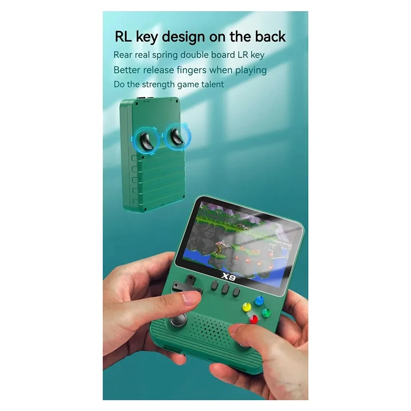 N64R-X9 휴대용 게임 콘솔 10000+ 게임 3.5인치 듀얼 플레이어 2000mAh GBA GBC NES용 11가지 시뮬레이터 지원 내구성 A