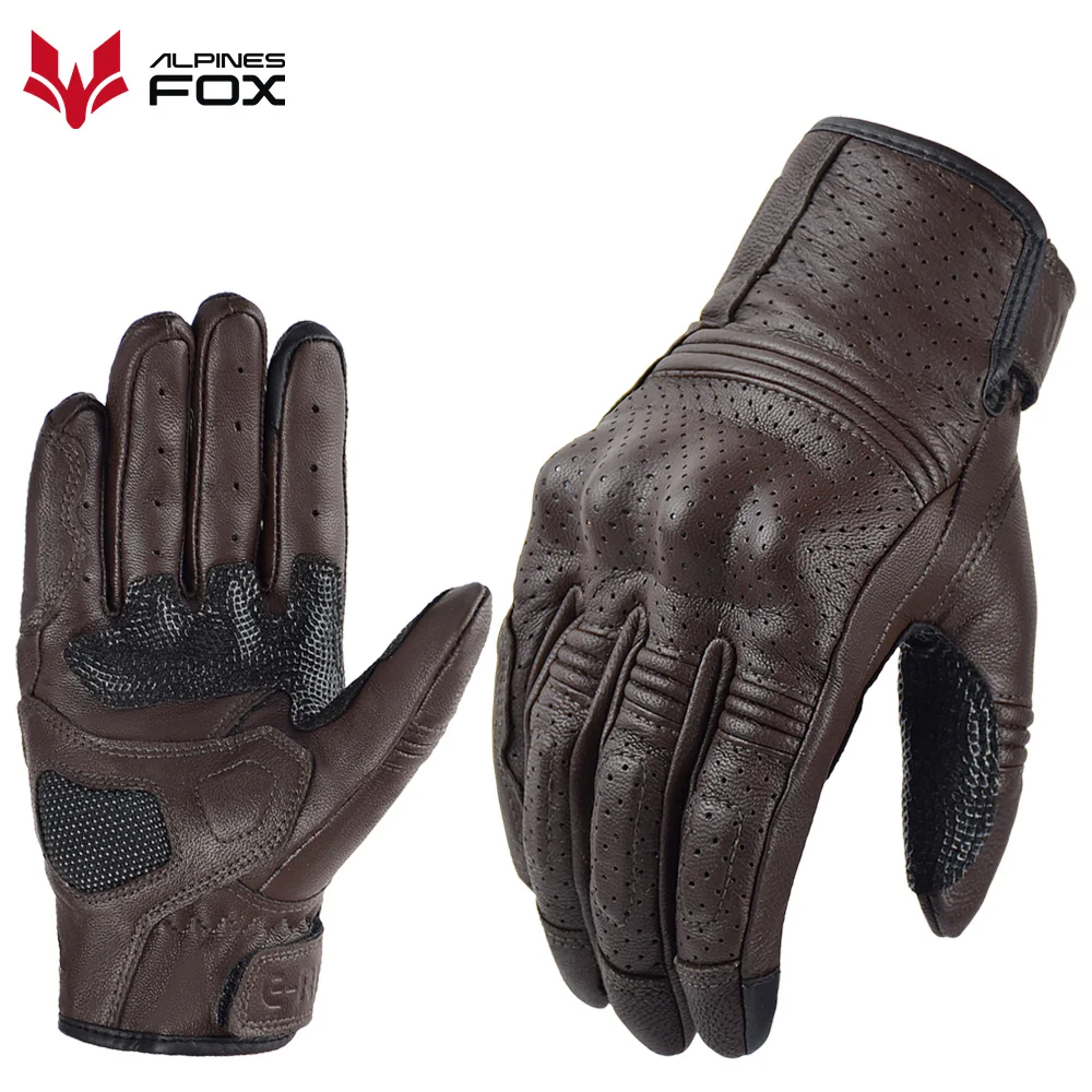Motorcycle Leather Gloves Retro Perforated Summer Breathable for Motobike Cycling
