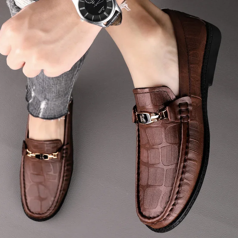 أحذية بدون كعب من الجلد الطبيعي للرجال ، أحذية كاجوال للرجال ، أحذية قيادة ذات علامة تجارية ، خف مريح للذكور ، كل مباراة ، جودة عالية