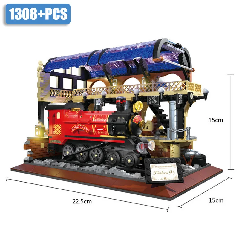 thumbnail image 1 of Bloques de construcción de tamaño mini para niños y adultos, estación de tren mágica, 1308 piezas, modelo de ferrocarril, microladrillos, juguetes, regalos, 1 of 5