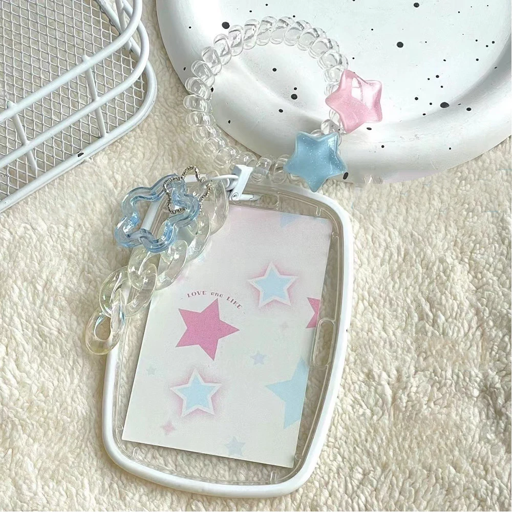 Heart Star Pendant Card Holders 3inch Idol Photcards Protective Sleeves Clear Photo Game Bus Student Card Film Keychain  ? 2