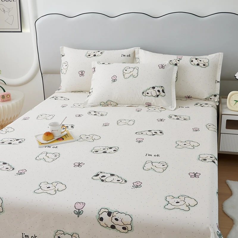 Bed Sheet 100% Cotton Cartoon Animals Dog Cat Printed Double Top King Sheets for Girls Boys Kids Single Queen King Size Bed Line 2