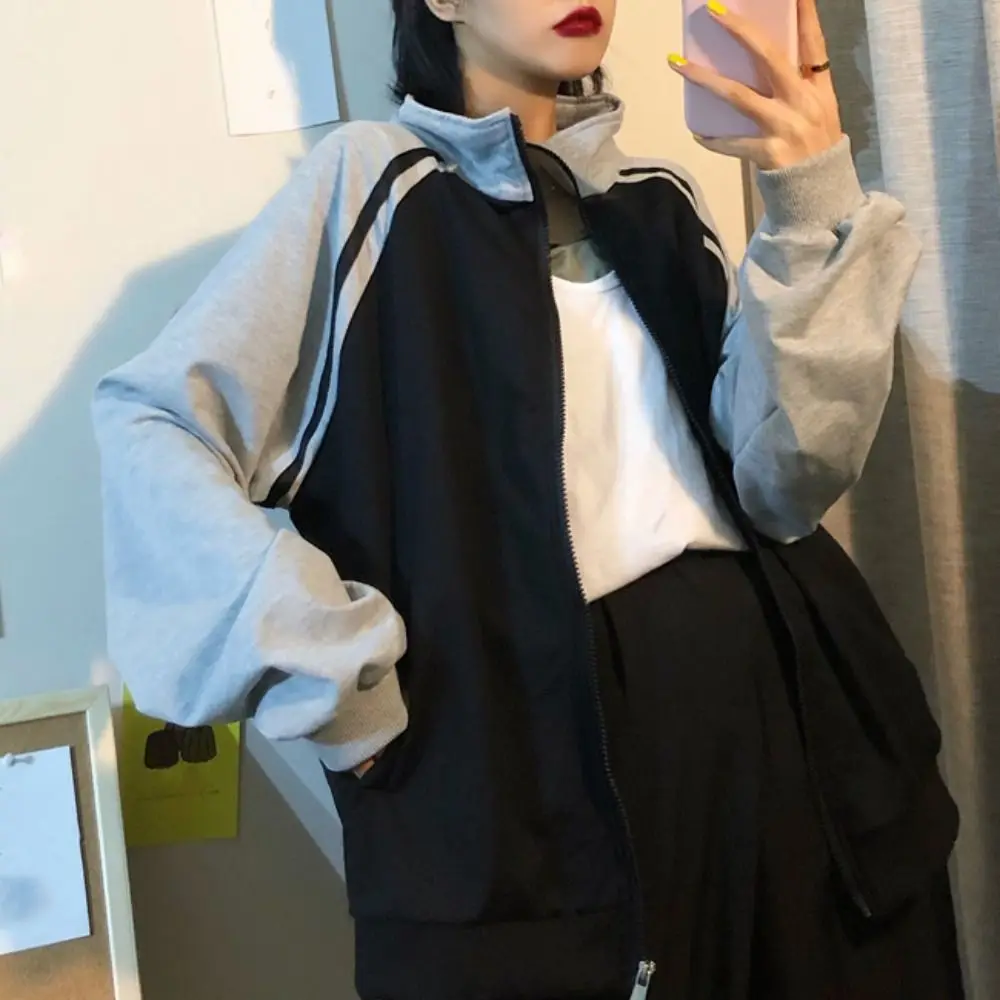 Lapel Collar Long Sleeved Hooded Y2k Sweet Retro Baseball Jersey Top Korean Ins Loose Sweatshirts for Women Spring Autumn