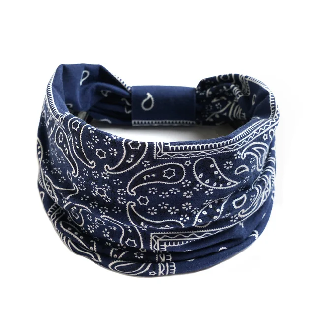 Summer Bohemian Bandanas Elastic Hair Bands Yoga Exercise Cotton Headband Women Headwear Print Vintage Cross Unisex Scrunchies 3