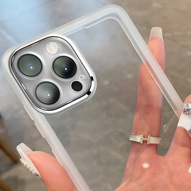 Clear Matte Frame Soft Silicone Case For iPhone 15 Mini 14 Max 12 11 13 Pro 8 Plus Camera Lens_voghion.com