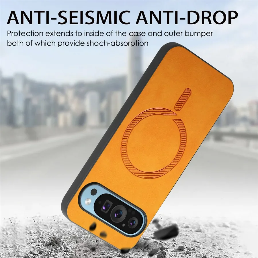 Magnetic PU Leather Matte Phone Case with Wireless Charging Support
