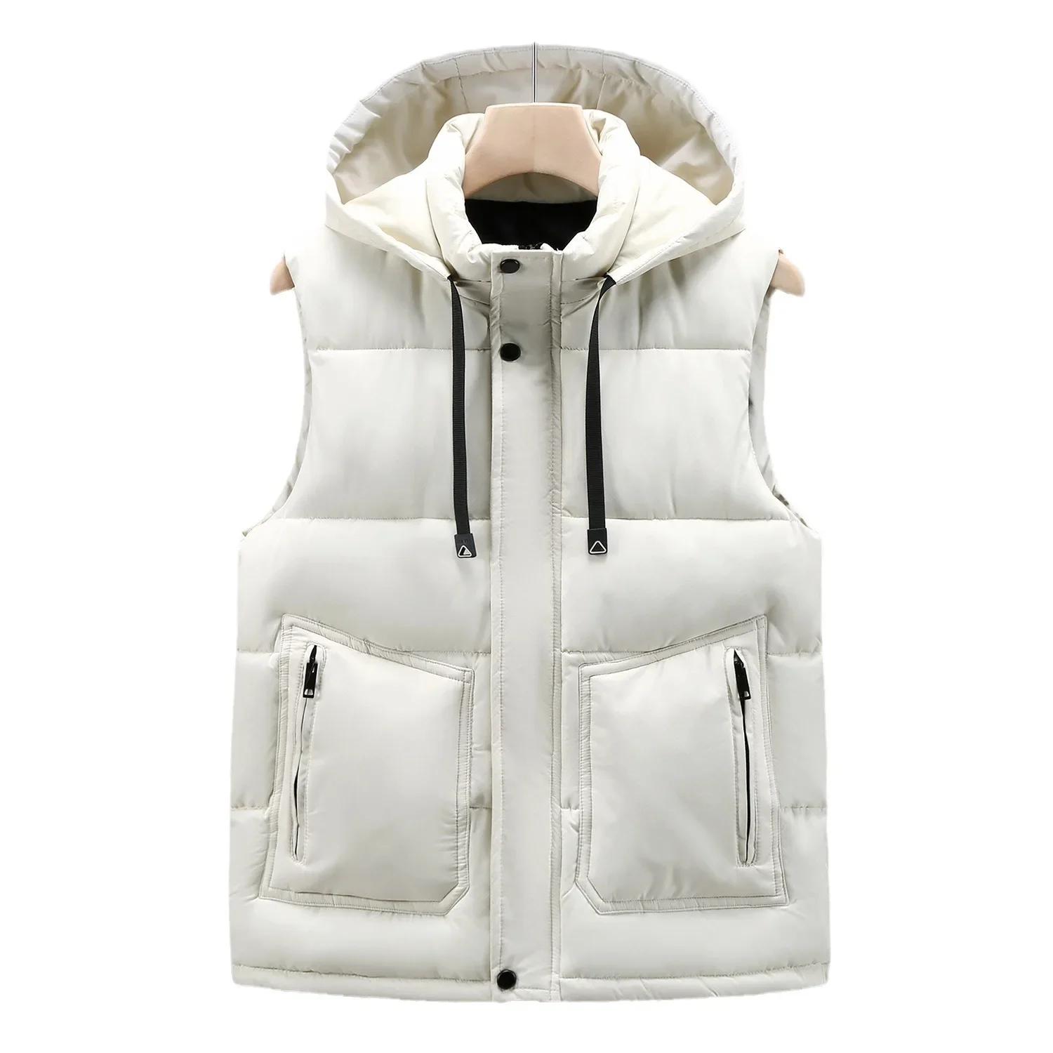 Men's Winter Thickened Warm Hooded Motorcycle Rider Vest Casual Trendy Work Jacket