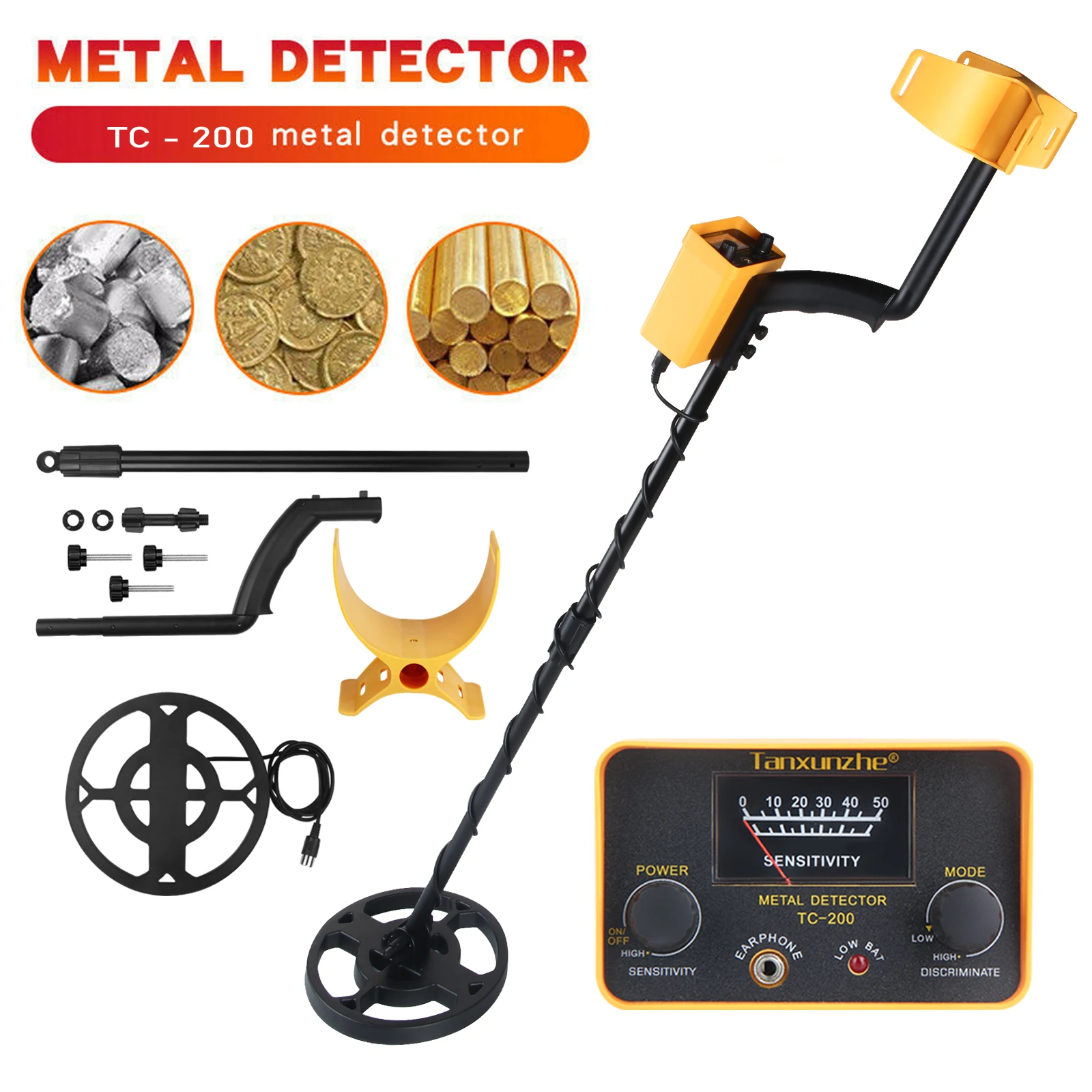 TC-200 Professional Metal Detector Underground Gold Detector High Accuracy Metal Finder Waterproof Search Coil Seeker Treasure