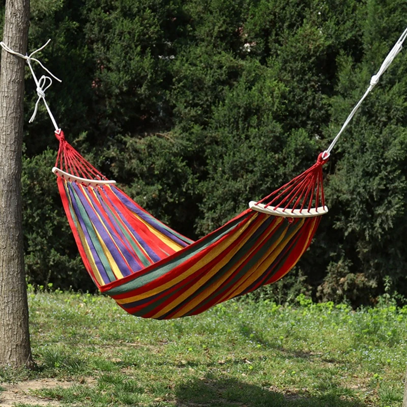 Single Wide Thick Canvas Hammock Outdoor Camping Backpackaging Leisure Swing Portable Hanging Bed Sleeping Swing Hammock 2