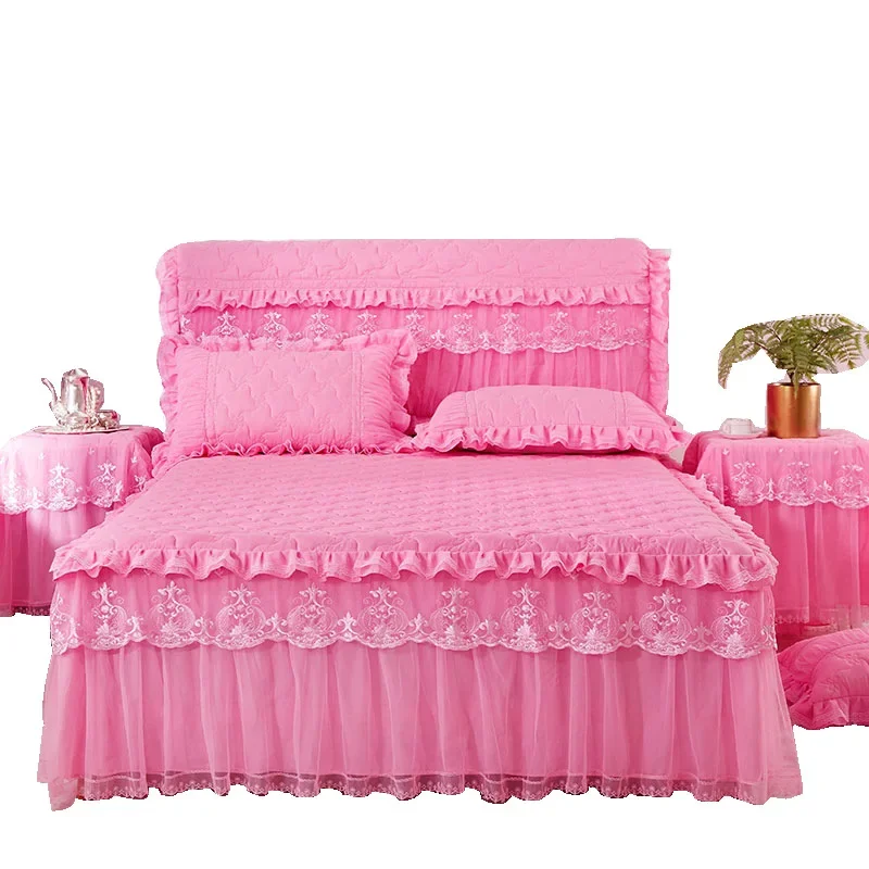 Princess Thicken Padding Bed Skirt Non-slip Flat Bed Skirt Quilted Bedspread Soft Warm King Queen Bed Skirt Without Pillowcase 6