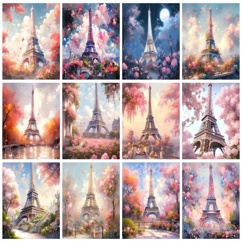 

RUOPOTY Diamond Painting Eiffel Tower Embroidery DIY Mosaic Picture Of Rhinestones Home Decor