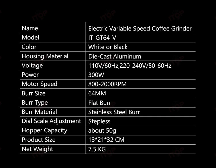 ITOP GF64-V 가변 속도 커피 콩 연마기 머신, 64mm 버 에스프레소 커피 연마기, 전기 정량 연마기