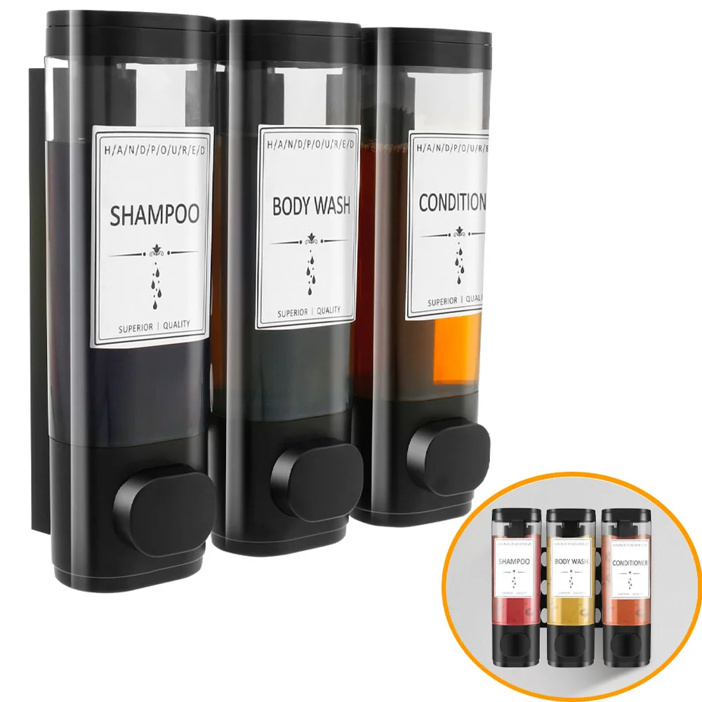 Wall Mounted Soap Dispenser Shampoo Liquid Dispenser Triple Wall Mount Soap Shampoo Gel Shower Liquid Container for Bathroom