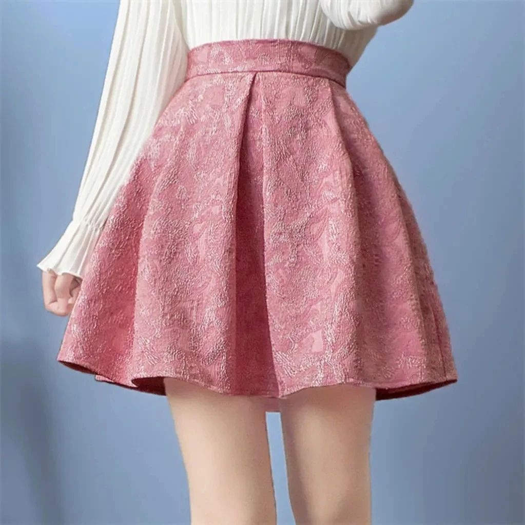 

Женские Жаккардовые юбки, весна-осень 2023, Корейская тонкая Универсальная юбка-пачка с высокой талией, маленькая юбка трапециевидной формы, женские юбки