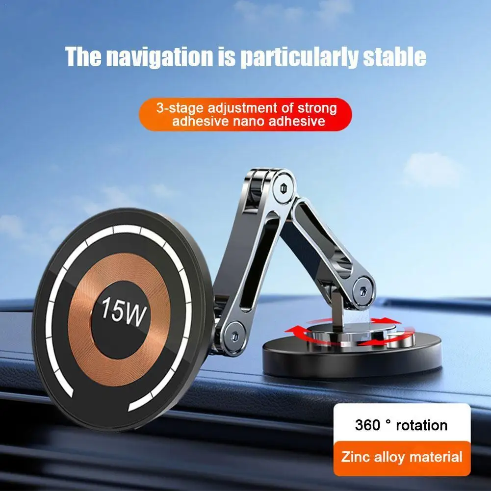 

15W Magnetic Wireless Chargers 360 Rotation Foldable Car Dashboard Stand Phone Holder Fast Charging Station For iPhone E9L4