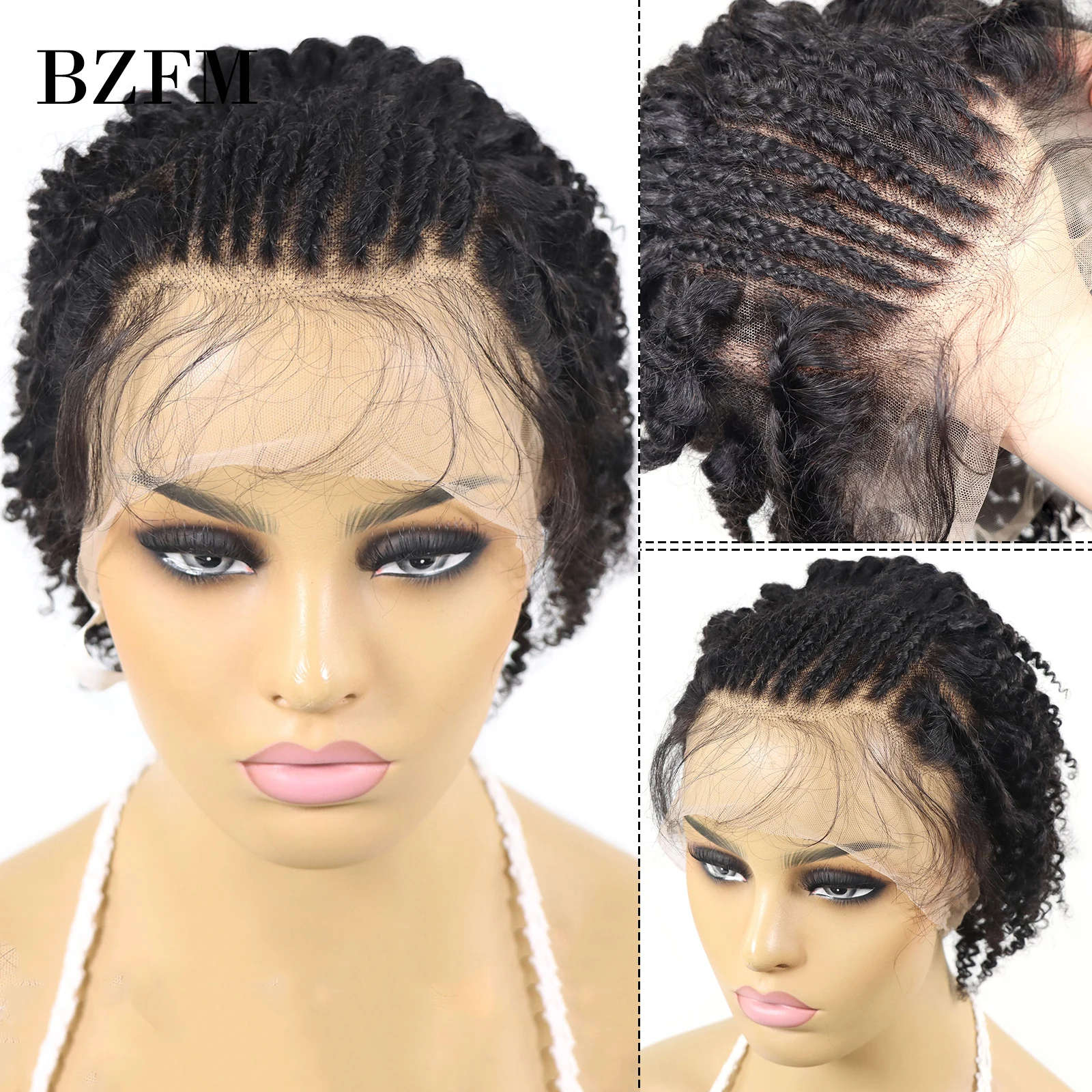 Braided Full Lace Wigs Kinky Curly Short Bob Human Hair Wigs for Black Women Natural Brazilian Raw Human Hair Wig With Baby