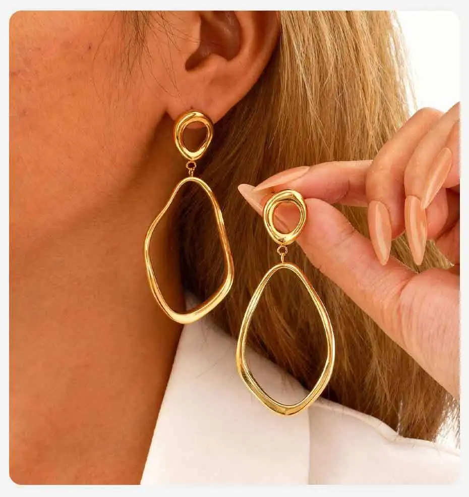 Vnox O-förmige baumelnde Ohrringe für Frauen, geometrische Tropfenohrringe aus Edelstahl, Infinity-Statement-Schmuck – Detail 4
