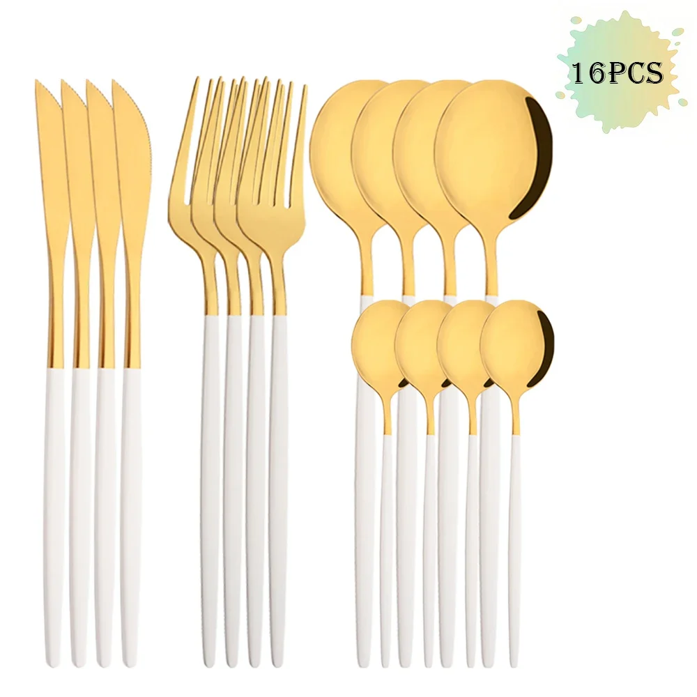 16/24/32/48Pcs Geschirr Set Weiß Gold Abendessen Besteck Set Edelstahl Besteck Gabel Küche messer Gabel Löffel Geschirr Set