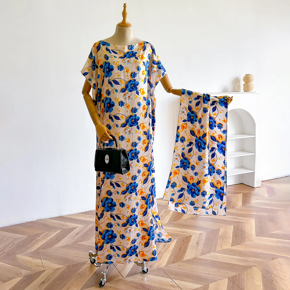 2025 New Style Fashion Oversize African Women Clothing Dubai Dashiki Abaya Folral Print Design With Scarf Loose Long Dress