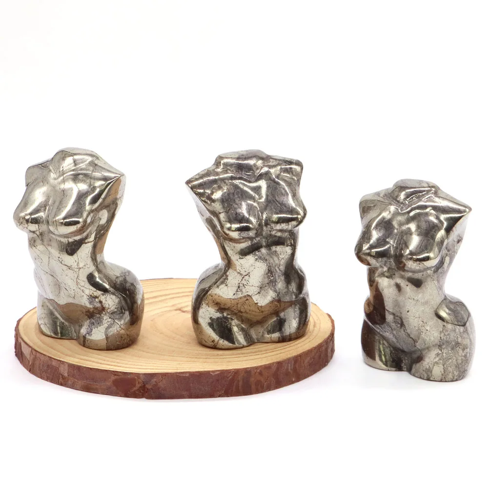 

70mm Sexy Women Bust Model Natural Iron Pyrite Stone Hand Carved Artwork Reiki Gemstone Figurine Home Decor Collection Love Gift