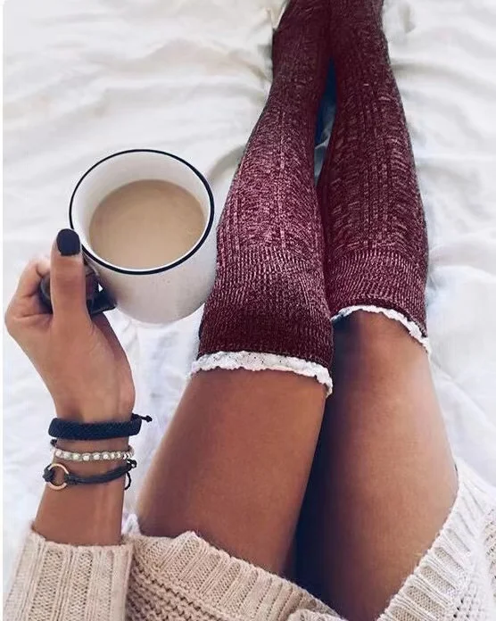 Women Socks Fun Gifts Female Socks Lace Long Tube Cotton Casual Fashion Socks