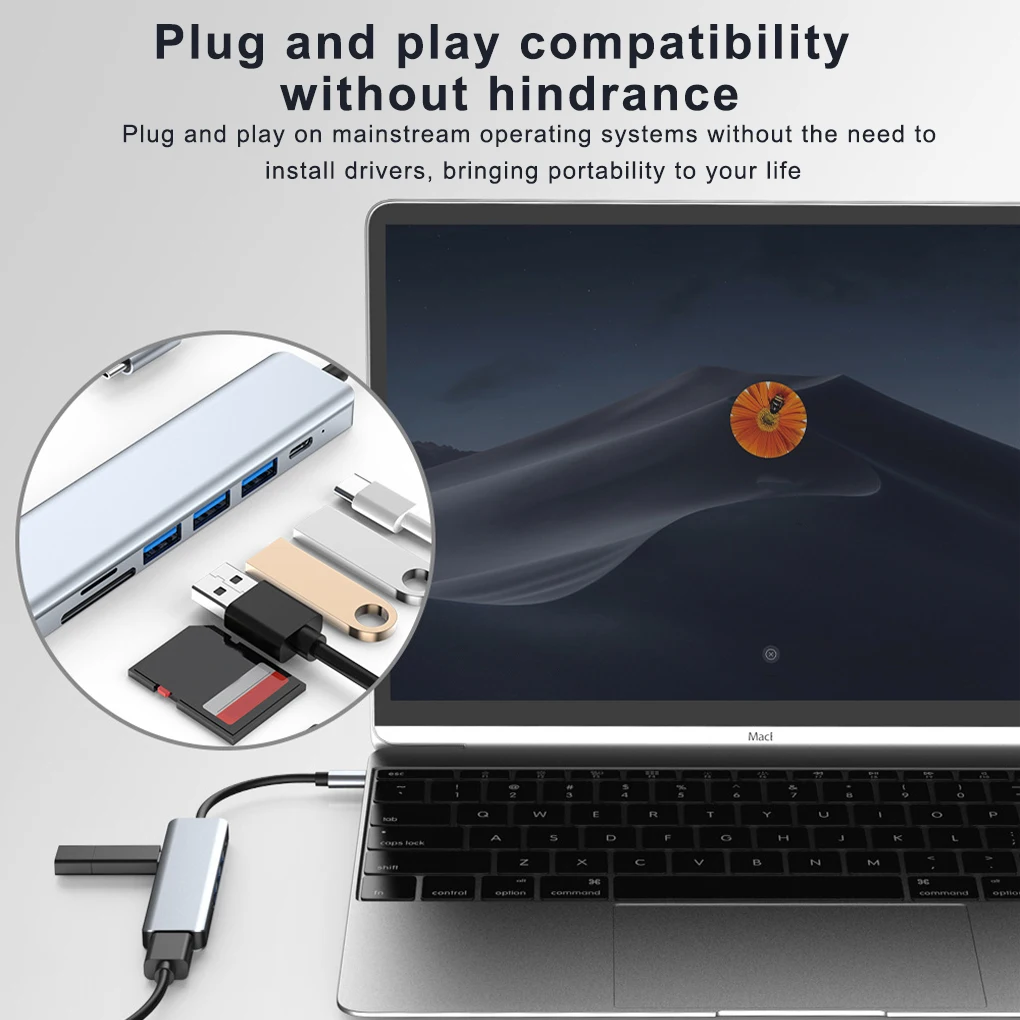 Coolcirc 7 In 1 Type C Aluminum Alloy USB HUB To HDMI-Compatible USB3.0/2.0 Adap