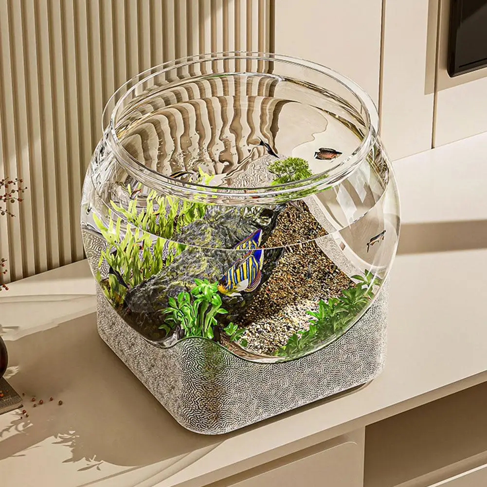 Transparent PET Fish Tank Round Desktop Aquarium For Betta Fish Turtle Hydroponic Plant Vase Shatter Resistant Easy Clean Decor
