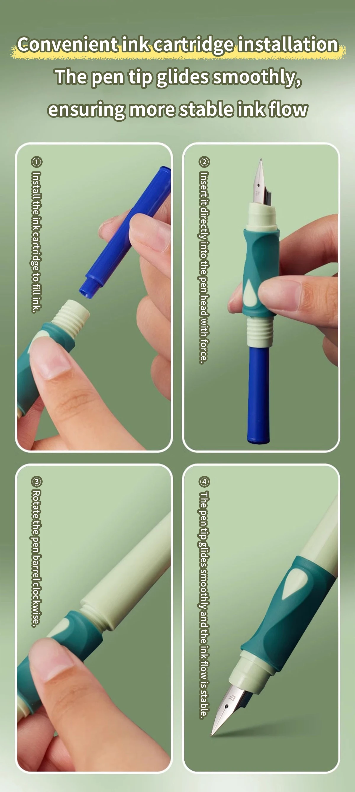 Kawaii Stance Pen Soft Grip, löschbare austauschbare Tinte Kinderschreibhaltung Trainingsstift Schule Student Schreibwaren – Detail 5