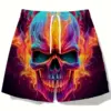 Men's Skull 3D Pattern Comfy Shorts Oversized Casual Elastic Waist Drawstring Shorts for Summer Beach And Basketball Sport Short 4